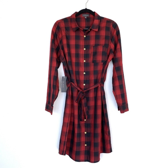 The Limited Dresses & Skirts - The Limited Red Black Plaid Button Shirt Dress